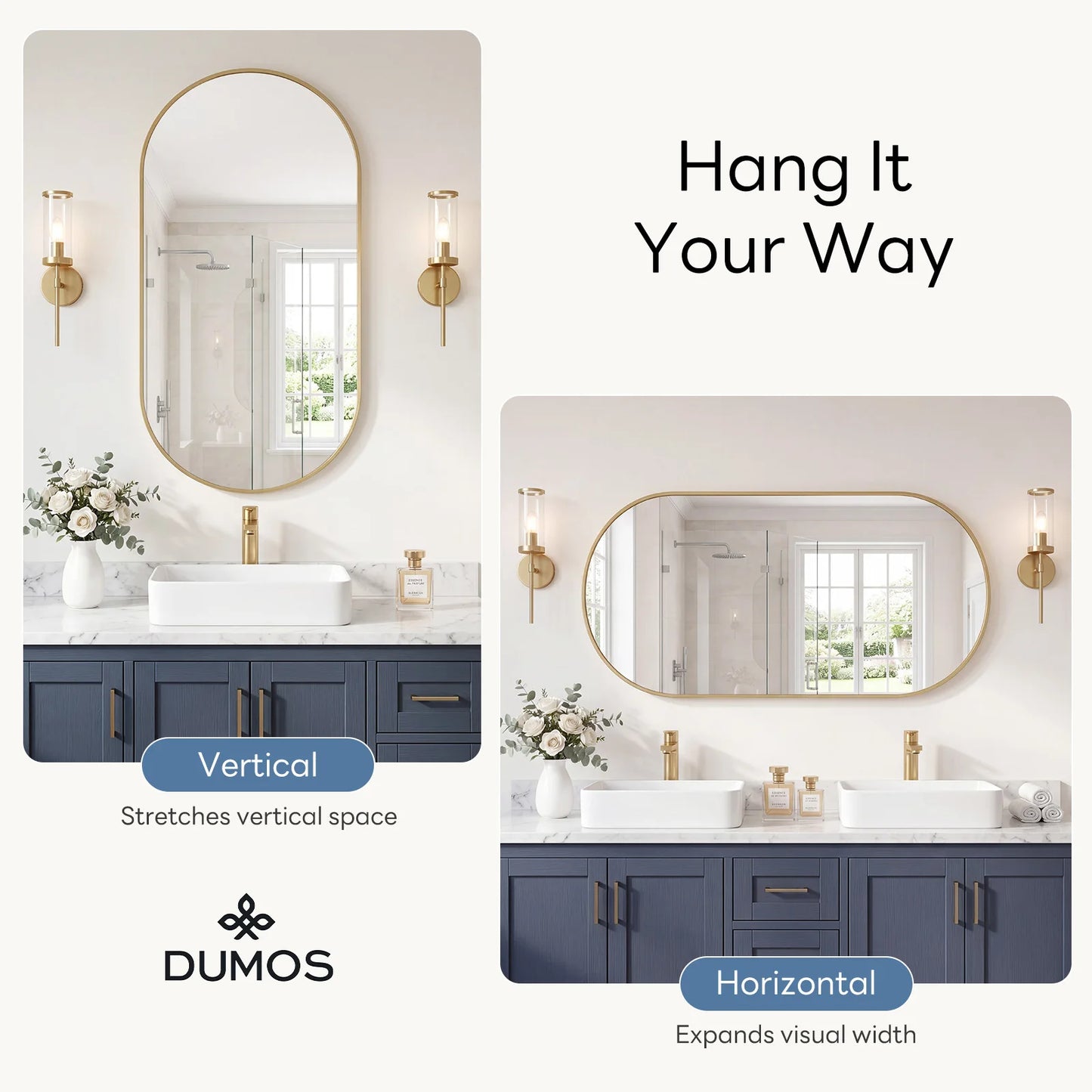 JHK Oval Wall Mirror With Metal Frame For Living Room