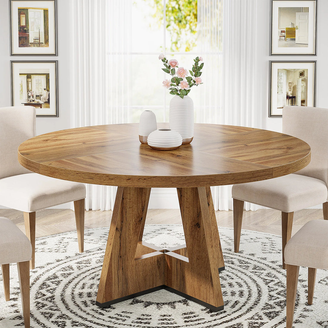 Tribesigns Round Dining Table Farmhouse Style For Dining Room