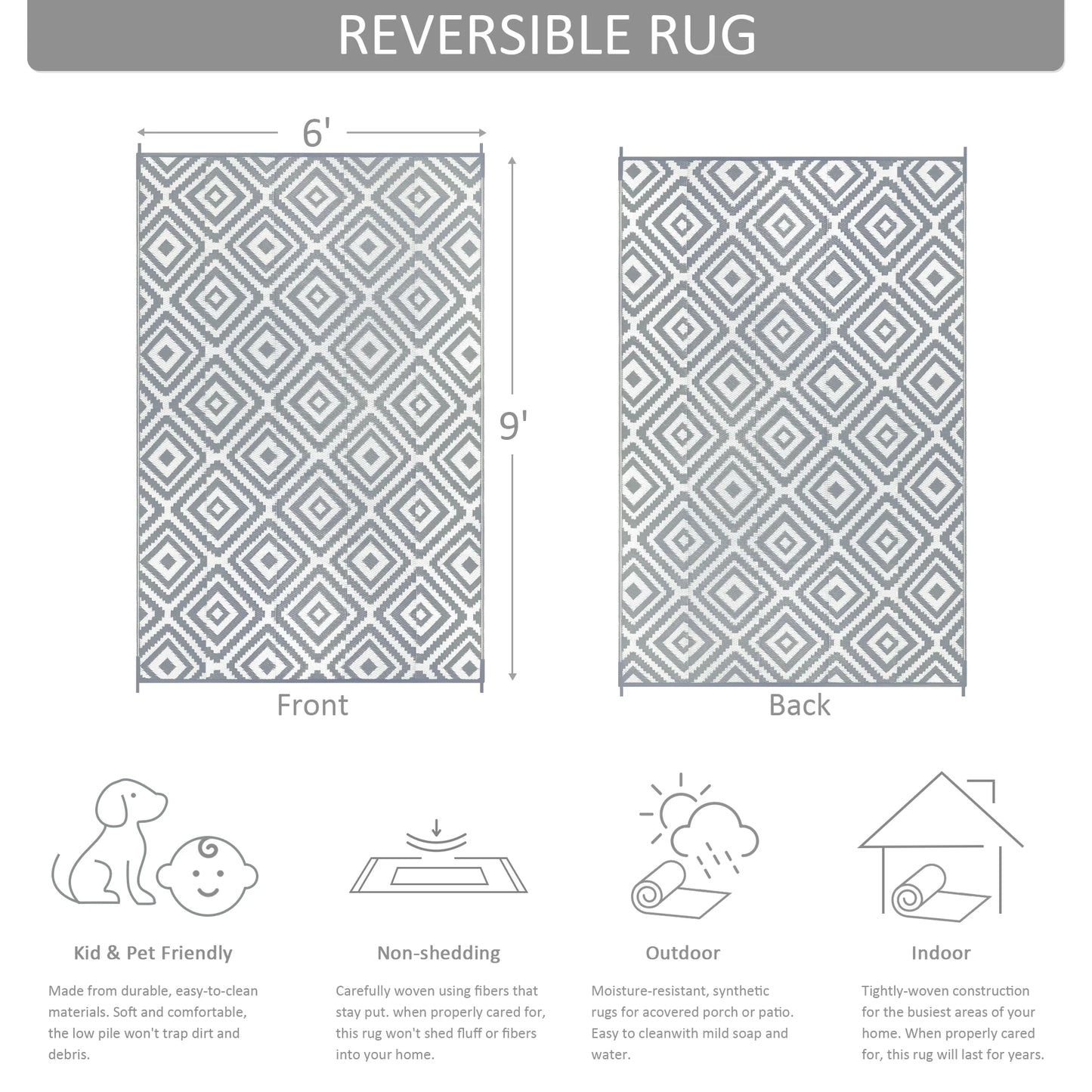 Outdoor Plastic Straw Rugs Waterproof Reversible RV Mat Patio Carpets