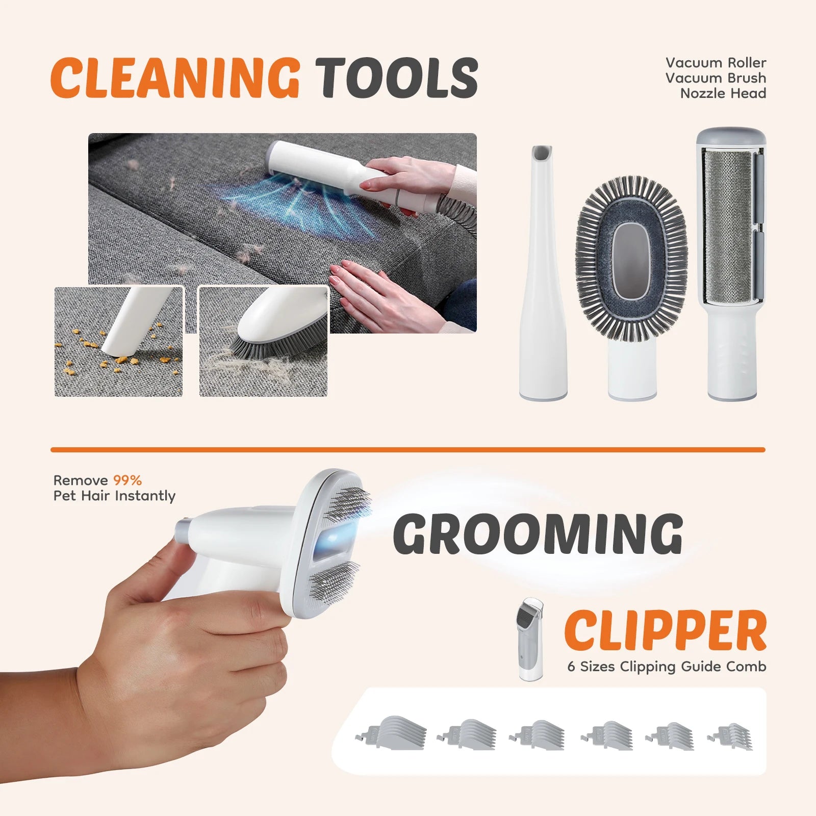 JHK 2.5L Professional Pet Grooming Vacuum Kit With Cordless Low Noise Clippers