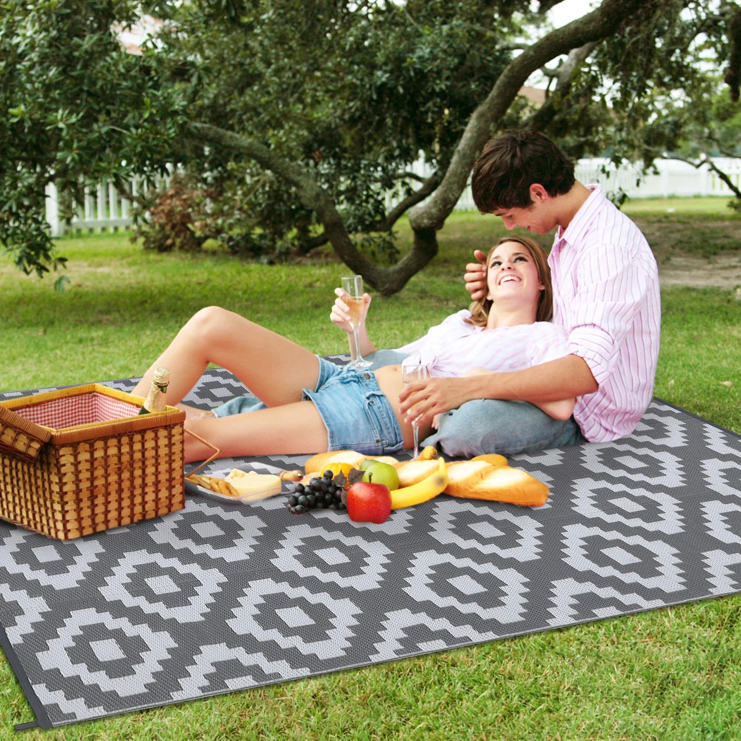 StudysetCN Outdoor Plastic Straw Geometric Rug Waterproof Reversible For Patio