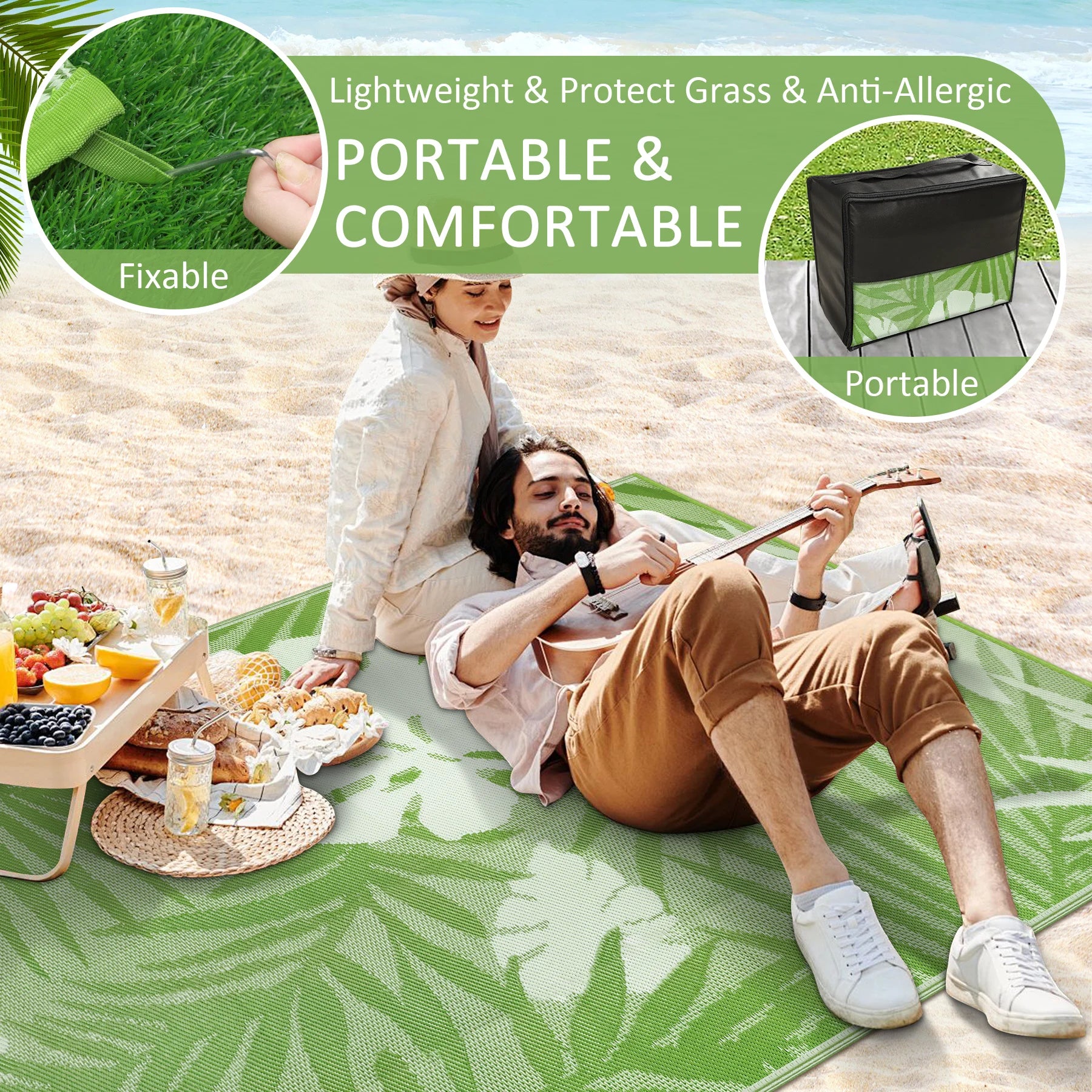 Outdoor Rug Waterproof Recycled Plastic Straw Patio Carpet