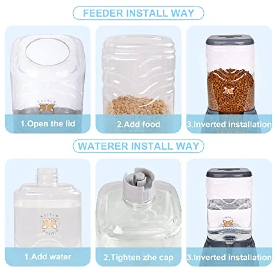 Automatic Cat Feeder With Gravity Food And Water Dispenser Bowl