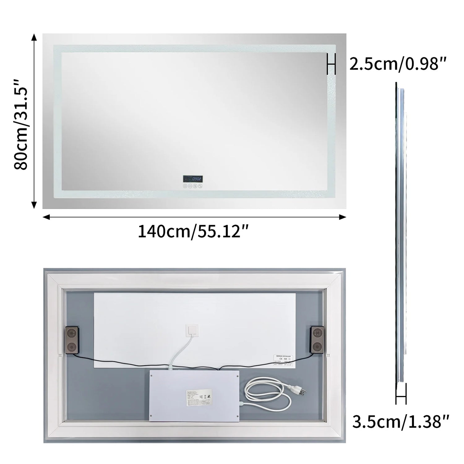 Led Bathroom Mirror With Bluetooth Speaker Anti Fog Dimmable Backlit Lights