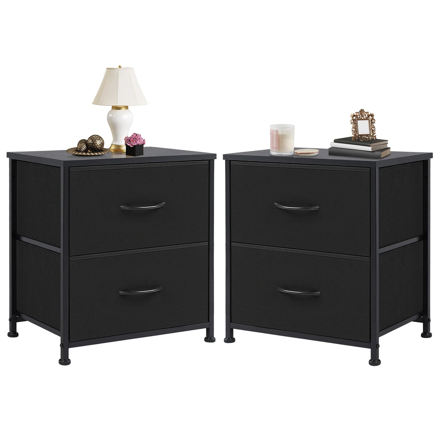 JHK Nightstand Bedside Table With Storage Drawers And Cabinet