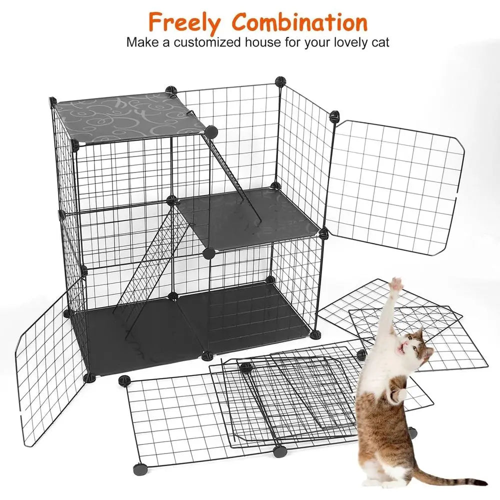 Three-Tier Indoor Cat Enclosure With DIY Playpen And Ladders