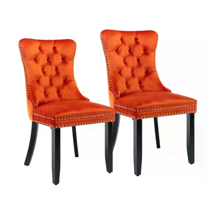 Tufted Velvet Dining Chairs With Solid Wood Legs And Trim