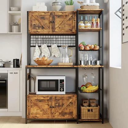 IRONCK Bakers Rack With Storage Cabinets And Power Outlet