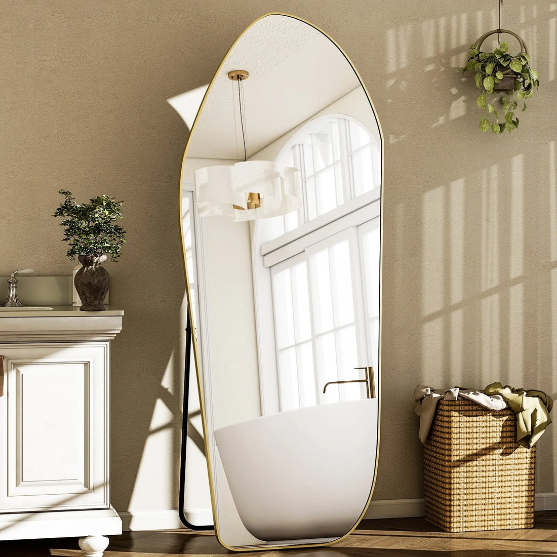 Beautypeak Irregular Floor Mirror With Aluminum Frame