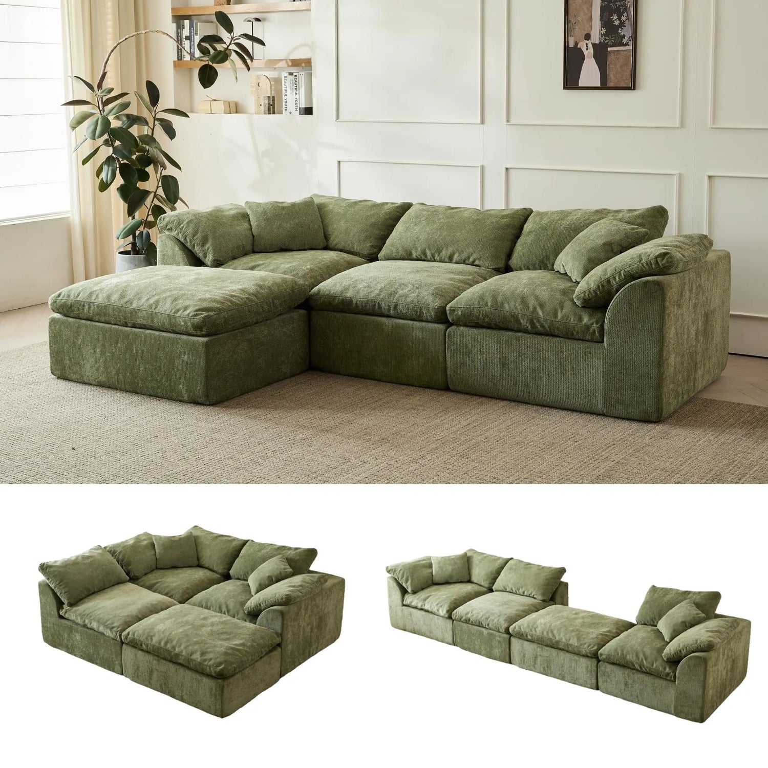 Yeflixvrau Modern Cloud L-Shaped Sofa With Ottoman