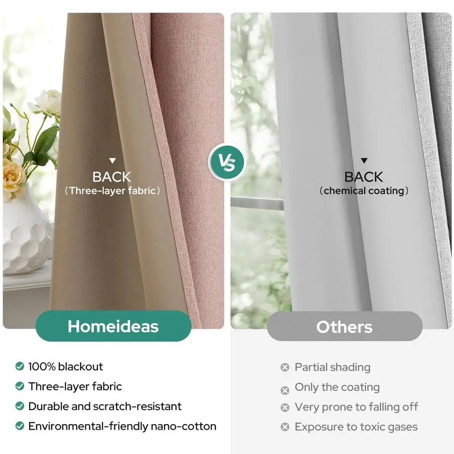 Blackout Curtains Three Panels Thick Linen Blend Textured Drapes