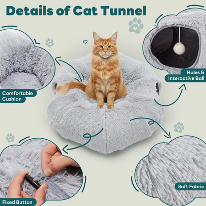 JHK Cat Tunnel Bed Indoor Plush Washable Multifunctional Playground
