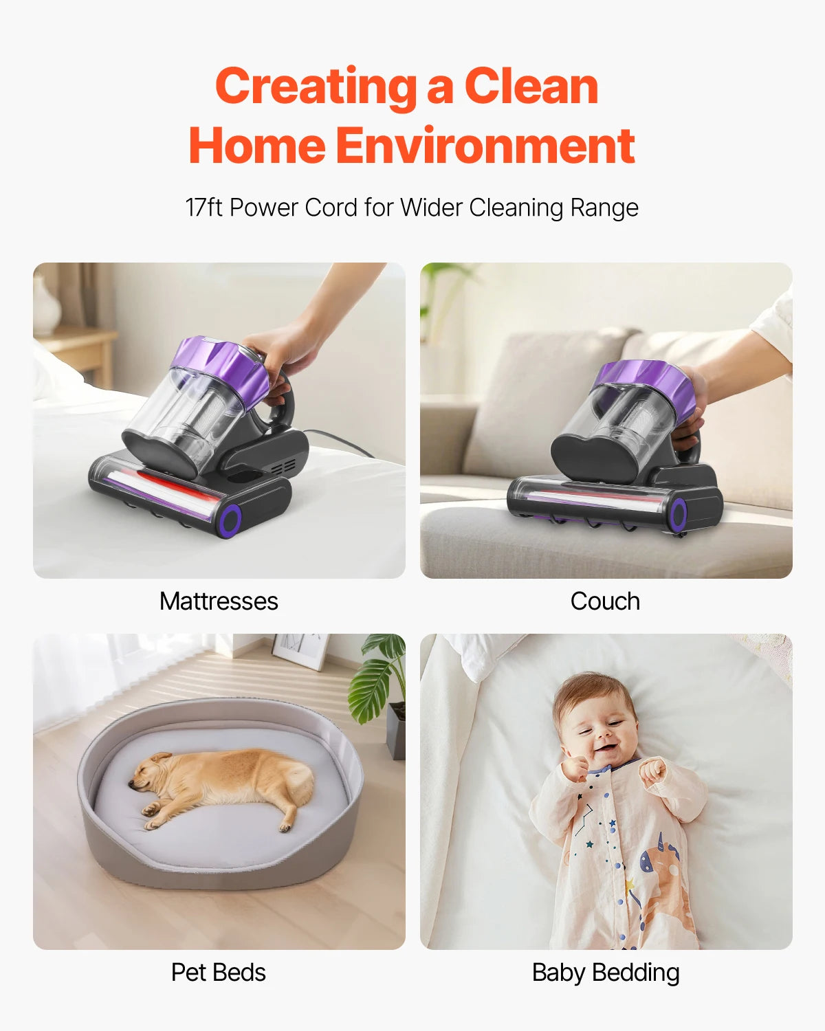 Handheld Mattress Vacuum With Powerful Suction And HEPA Filter