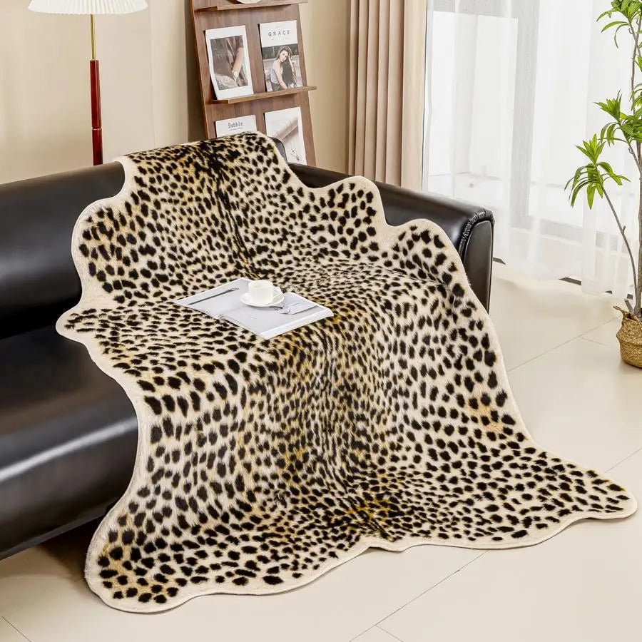 Cheetah Print Faux Fur Rug, Leopard Style Area Rug