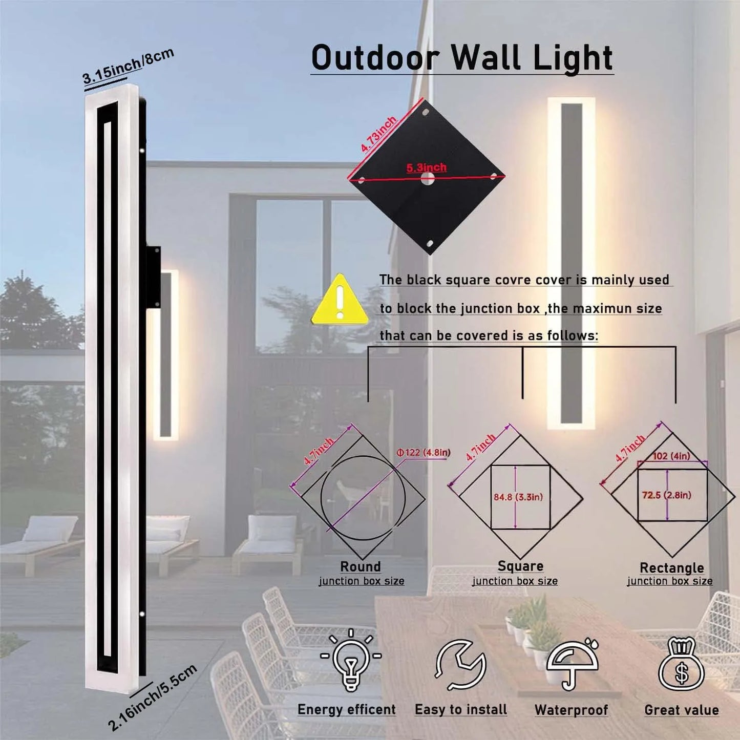 Outdoor Modern LED Wall Sconce IP67 Frosted Acrylic