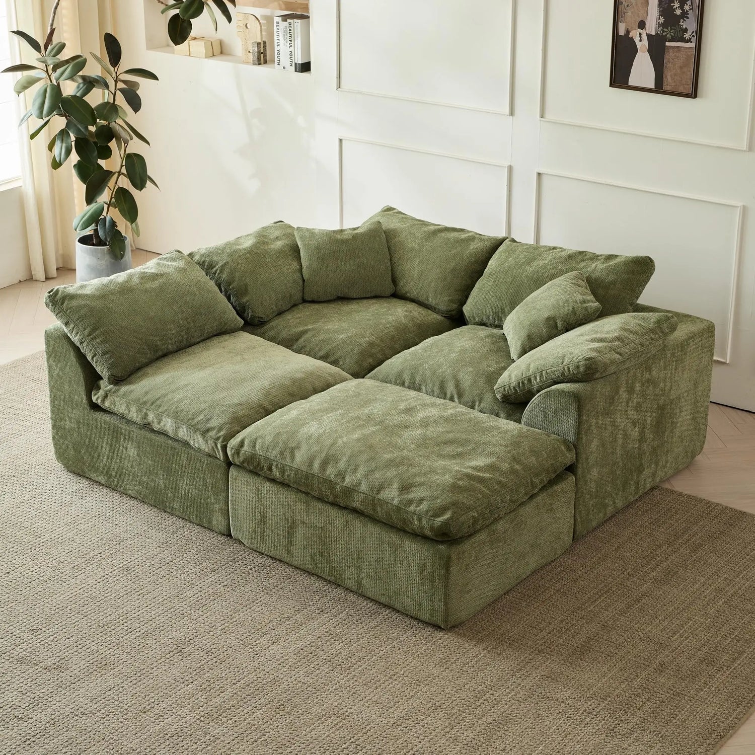 Yeflixvrau Modern Cloud L-Shaped Sofa With Ottoman