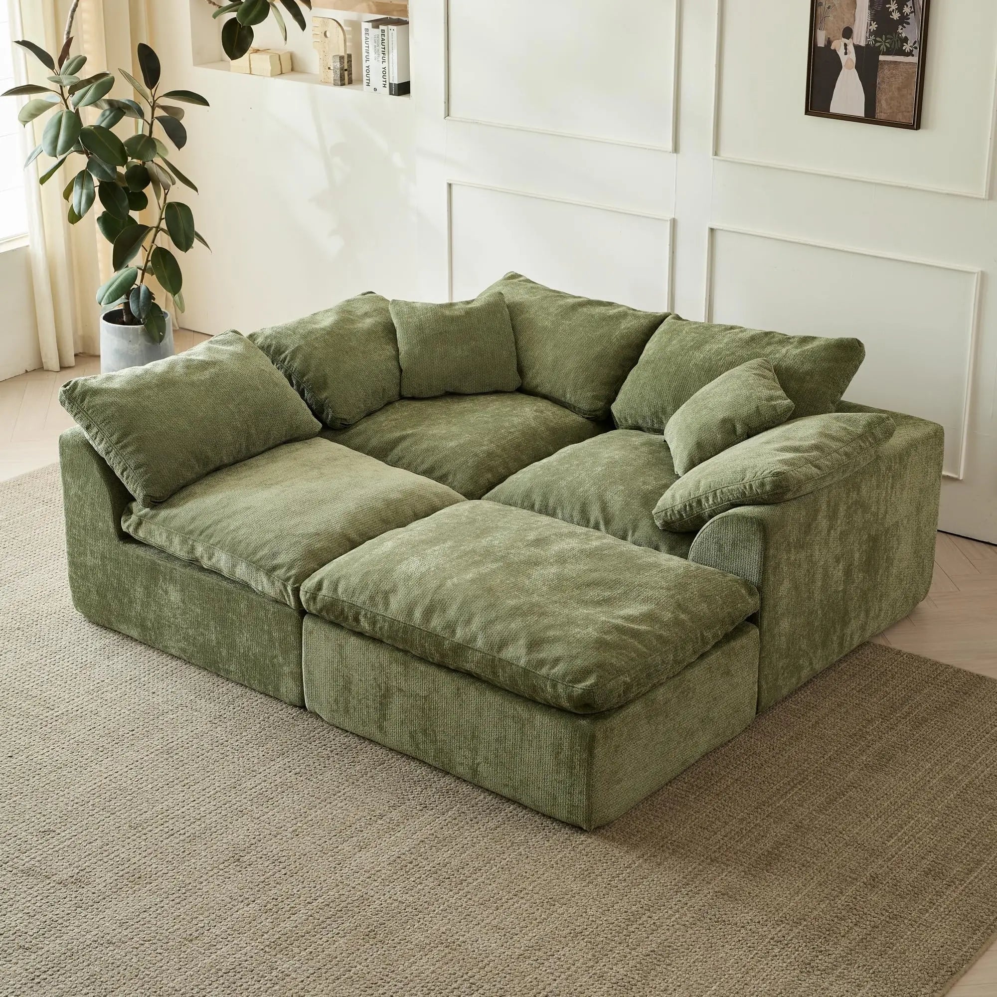 Yeflixvrau Modern Cloud L-Shaped Sofa With Ottoman