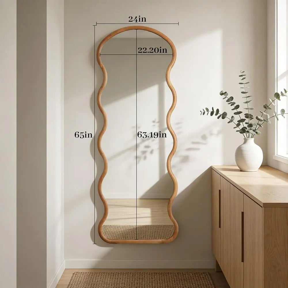Natural Wood Arched Mirror Boho Style Wall Mounted Decor