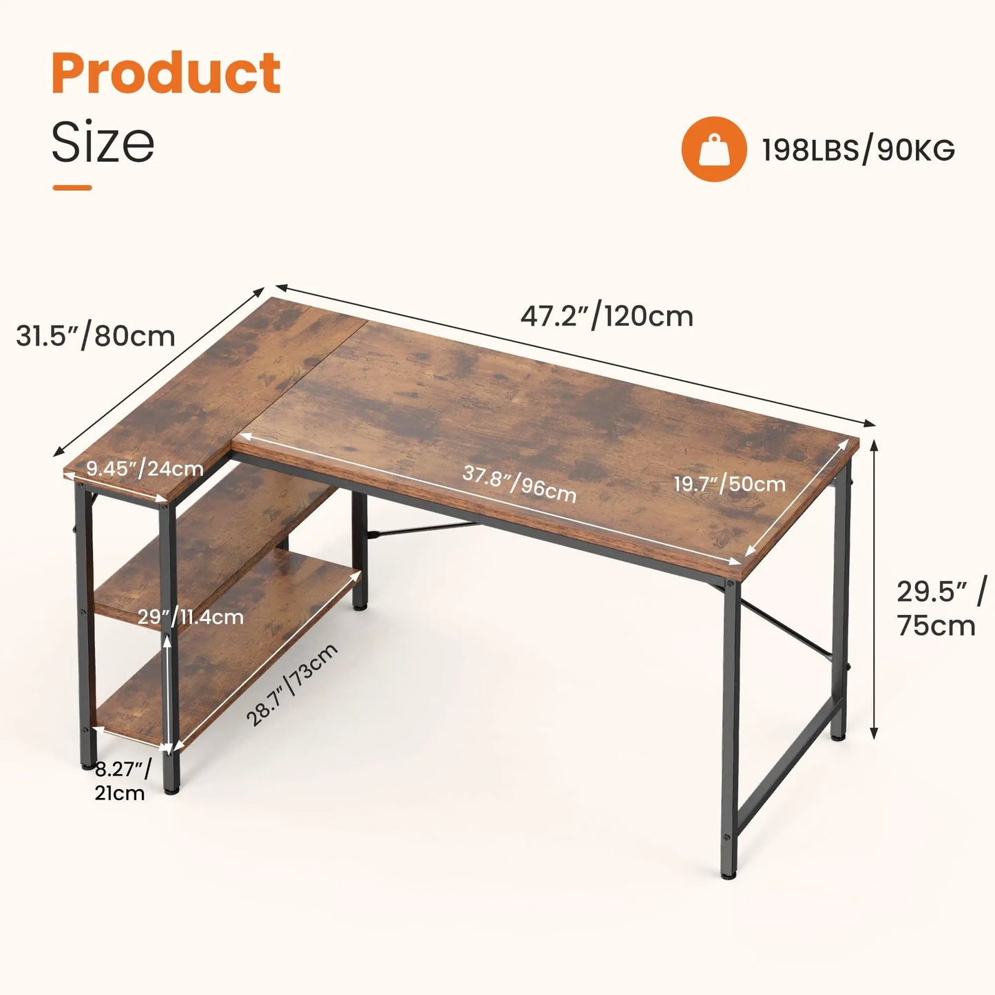 JHK L Shaped Desk With Reversible Storage Shelves For Home Office Computer Desk