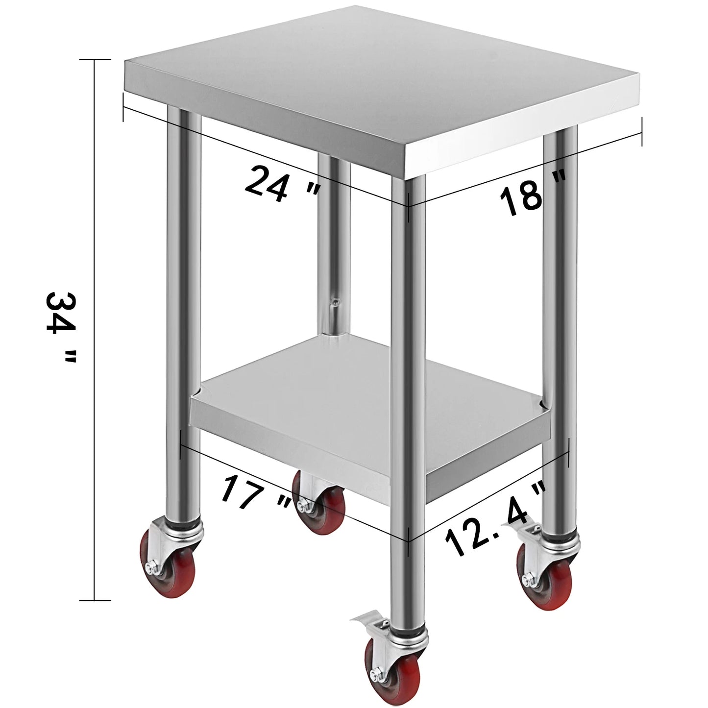 SucceBuy Stainless Steel Kitchen Prep Table With 4 Casters And Backsplash