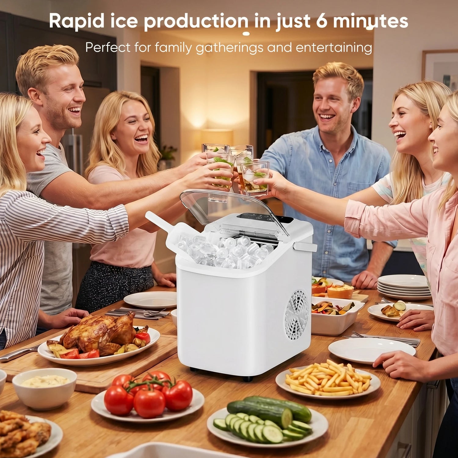 Portable Countertop Ice Maker With Rapid Ice Production And Handle