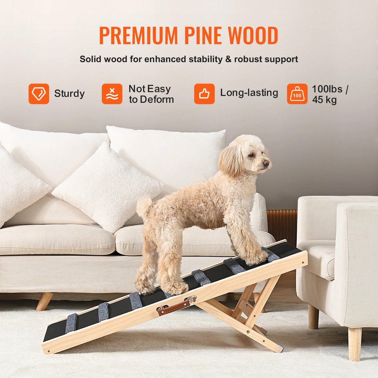 SucceBuy Wooden Anti-Slip Foldable Dog Ramp With Adjustable Height