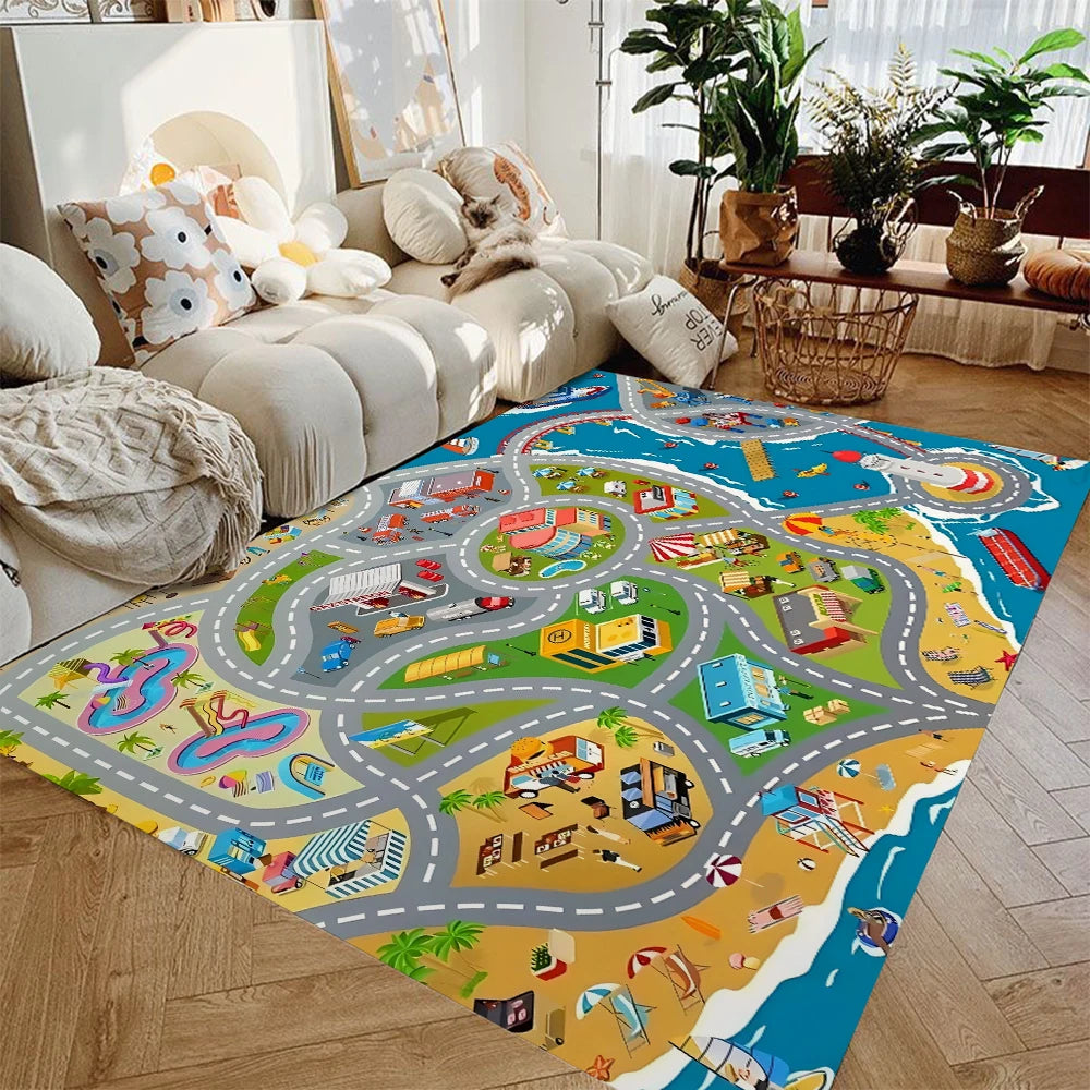 Kids Car Play Mat Rug Non Slip Traffic City Playroom