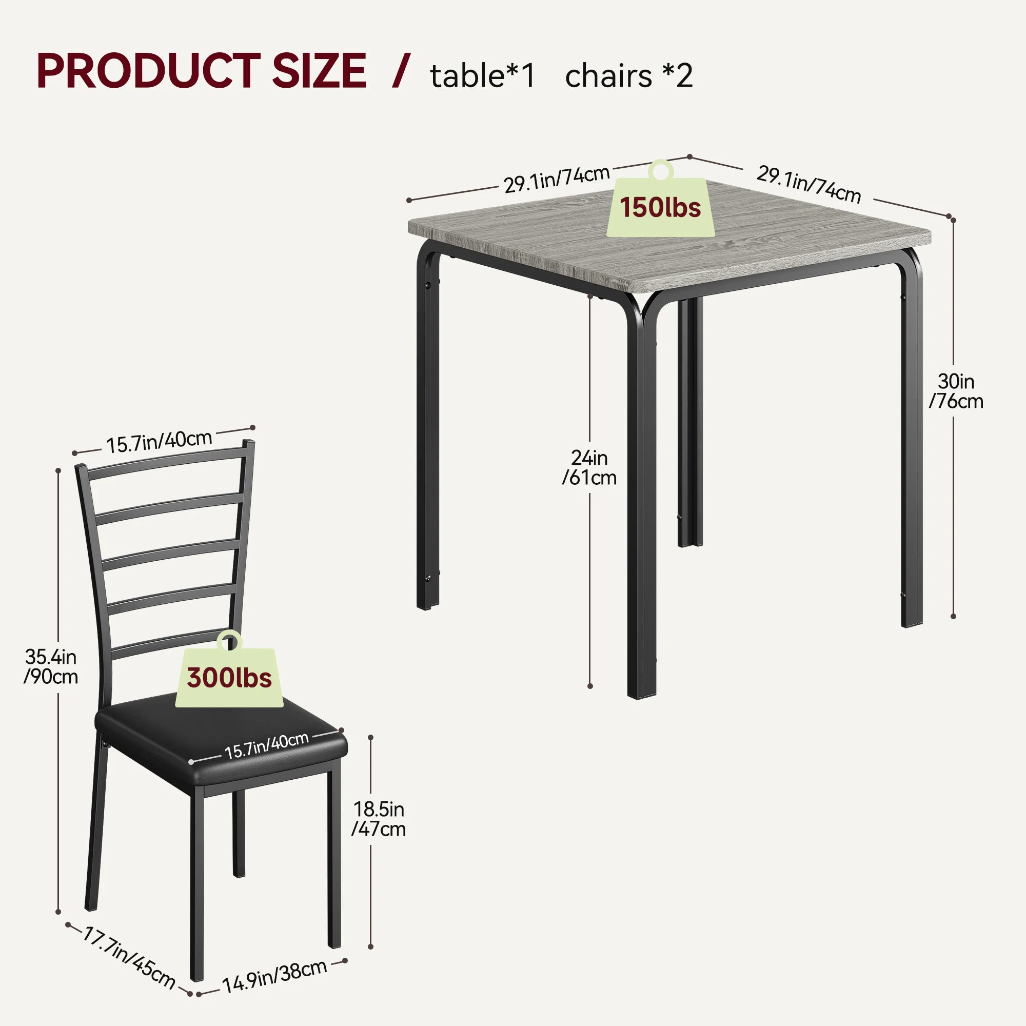 HiMiss Modern Three Piece Metal Dining Table Set For Compact Spaces