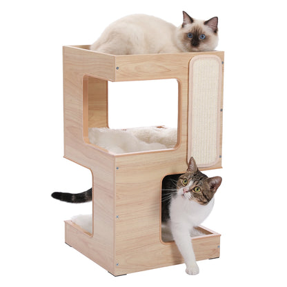 PAWZ Road Wood Cat Condo Bed With Removable Scratching Pad