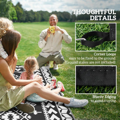 Black And White Rhombus Patchwork Outdoor Rug