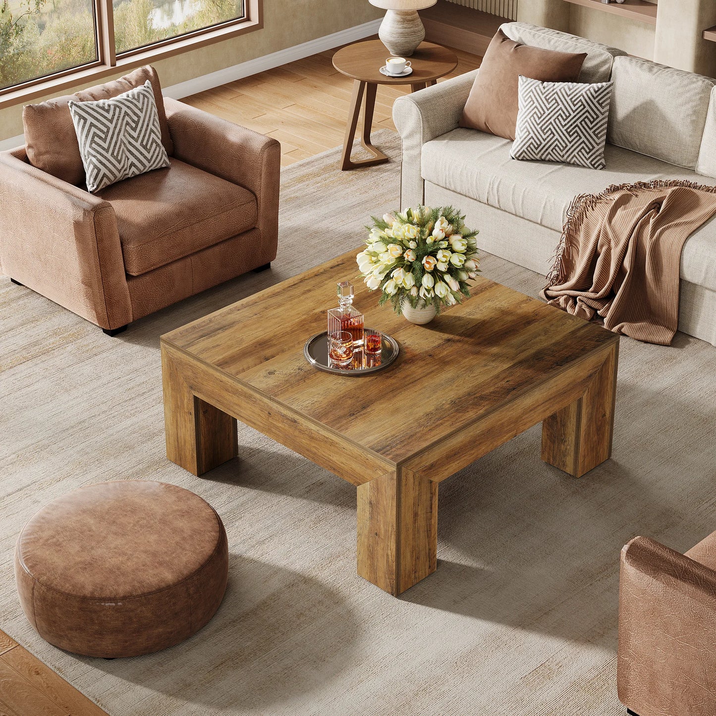 Tribesigns Square Coffee Table Farmhouse Center Table With Wooden Legs
