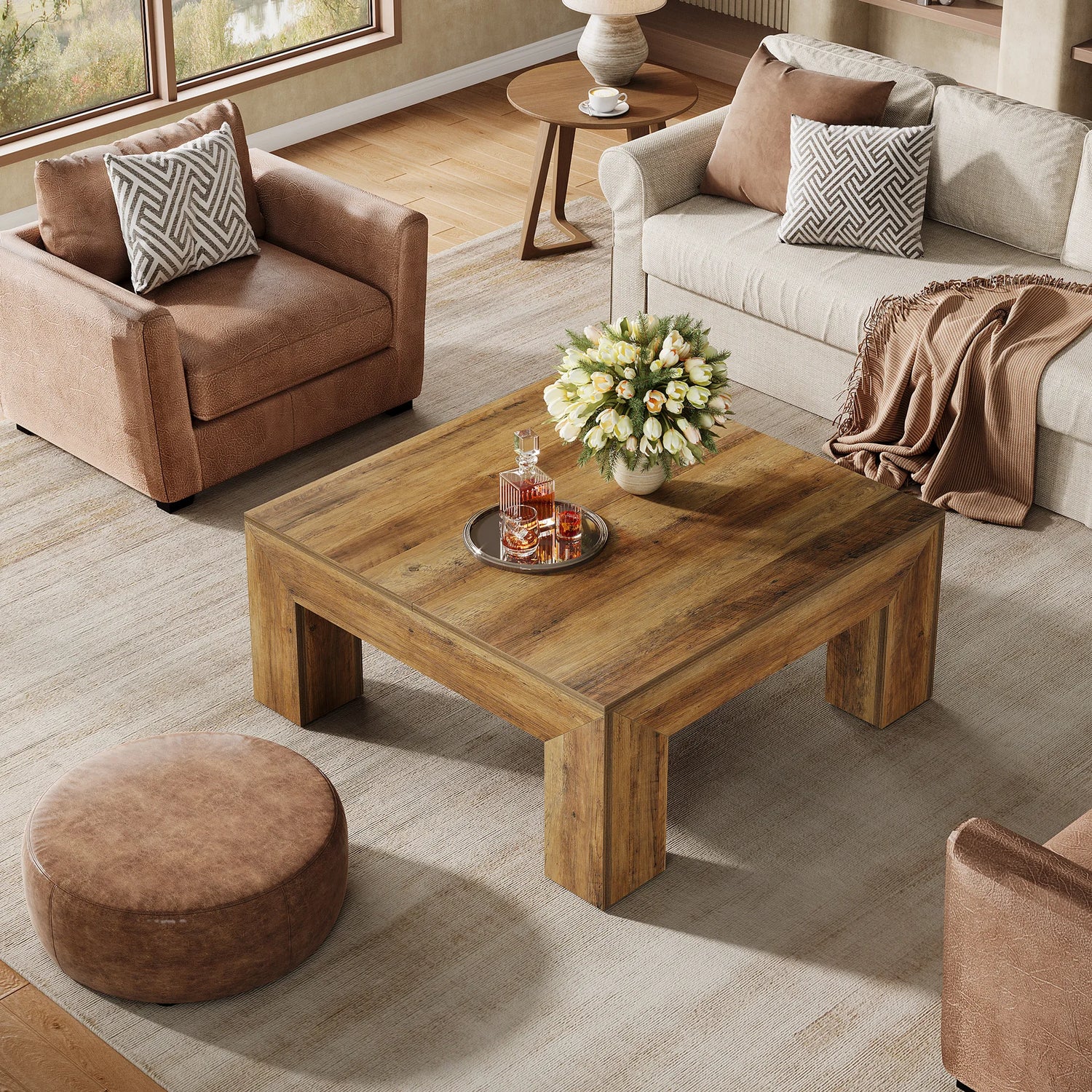 Tribesigns Square Coffee Table Farmhouse Center Table With Wooden Legs