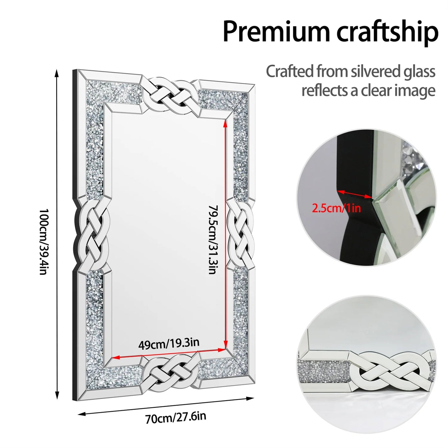 Crystal Wall Mounted Mirror Large Framed Hanging Decoration
