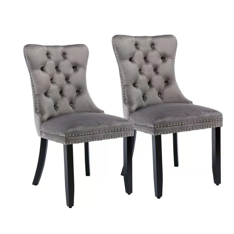 Tufted Velvet Dining Chairs With Solid Wood Legs And Trim
