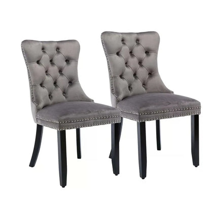 Tufted Velvet Dining Chairs With Solid Wood Legs And Trim