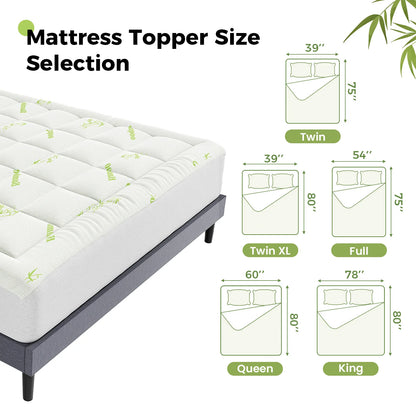 JHK Bamboo Fiber Mattress Topper With Deep Pockets Back Relief
