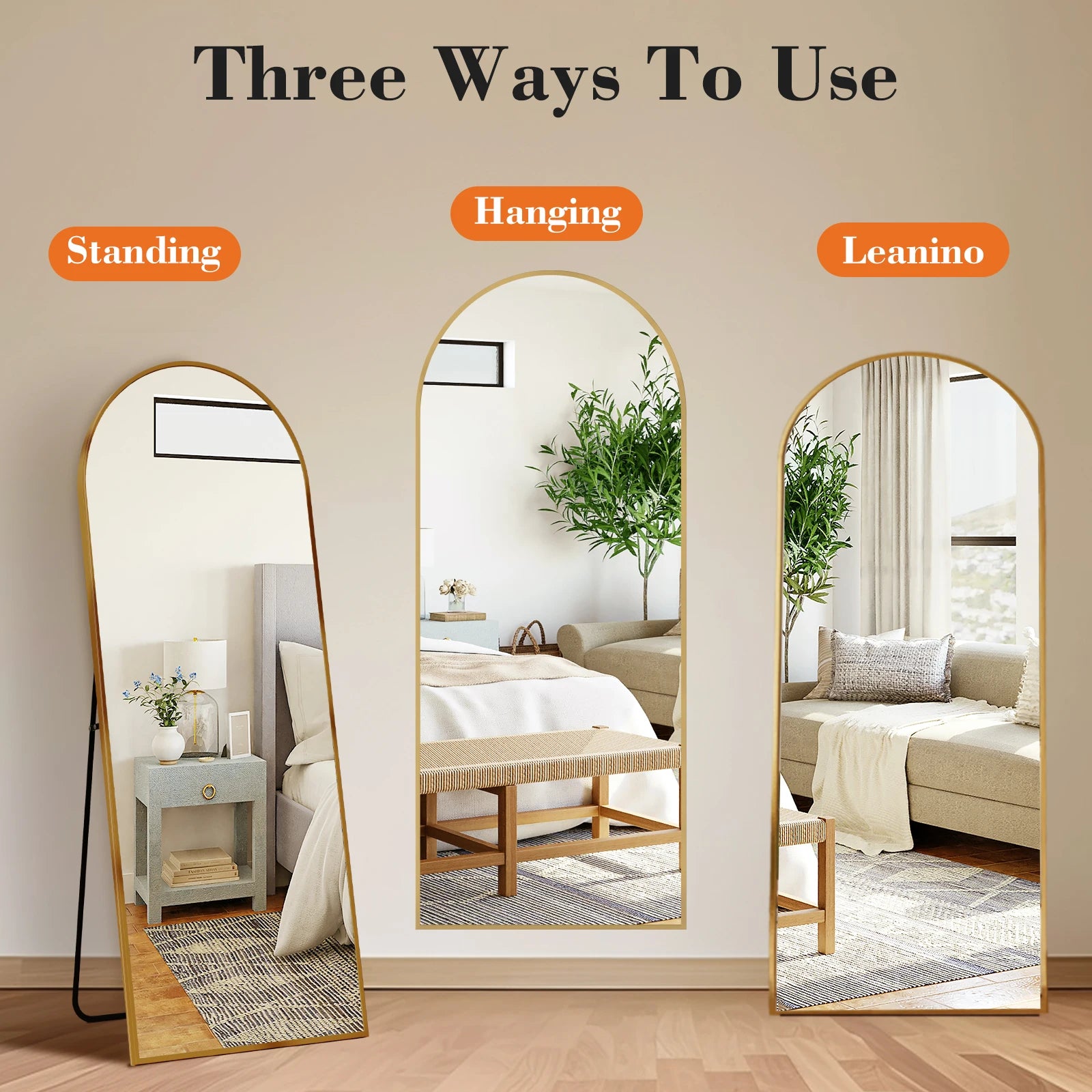 JHK Floor Mirror With Aluminum Frame Wall Mounted Or Stand