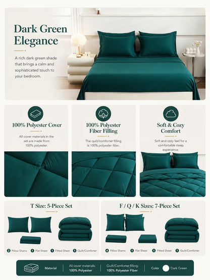 EasYum 5 To 7 Piece Bedding Set Comforter Flat Fitted Pillowcases
