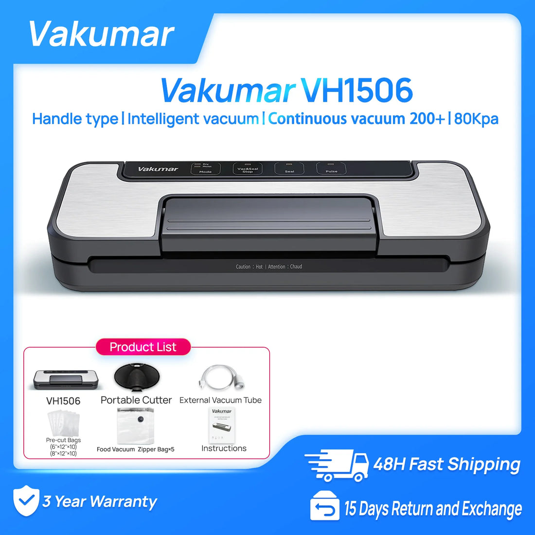 Vakumar VH1506 Vacuum Sealer Machine 80Kpa Stand Handle