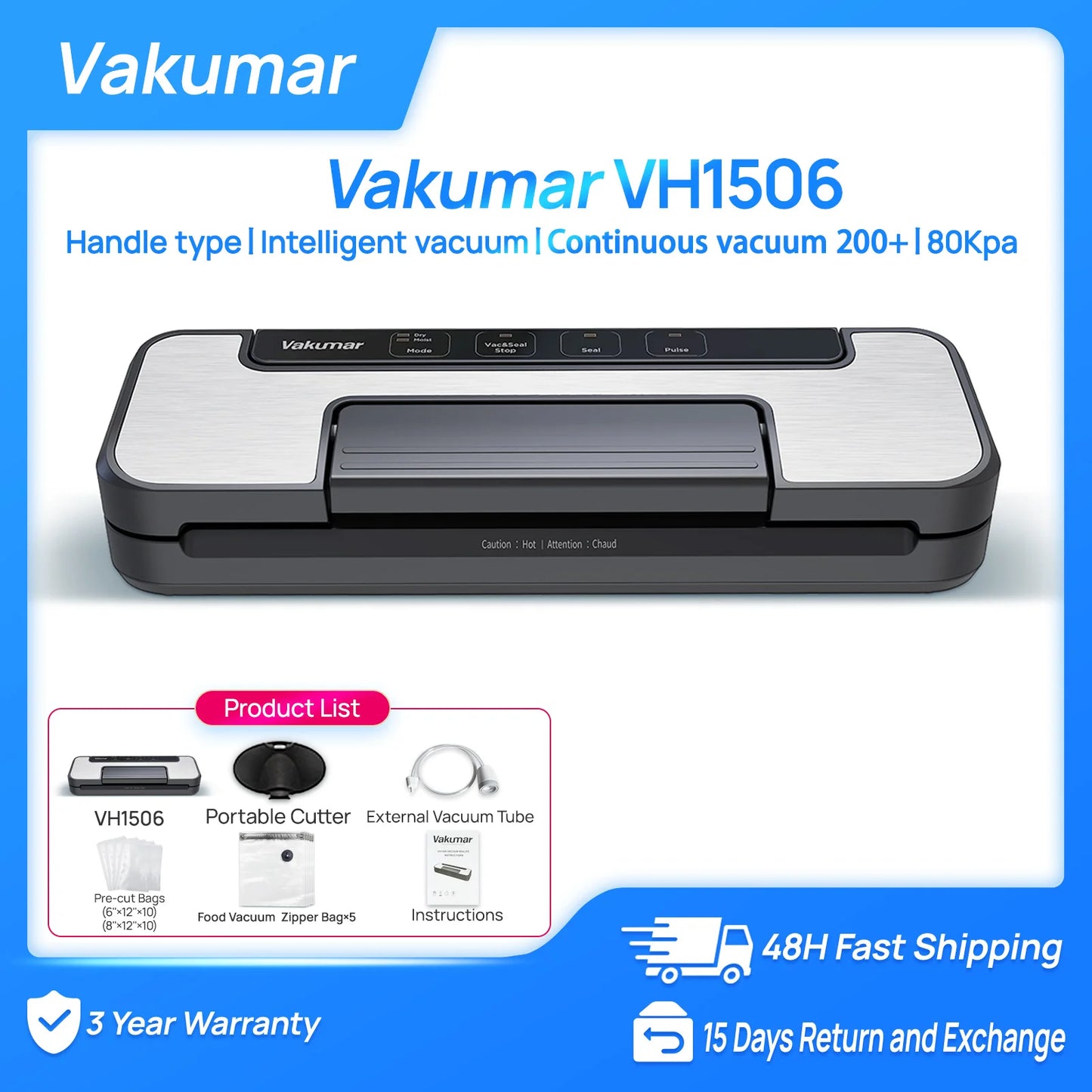 Vakumar VH1506 Vacuum Sealer Machine 80Kpa Stand Handle