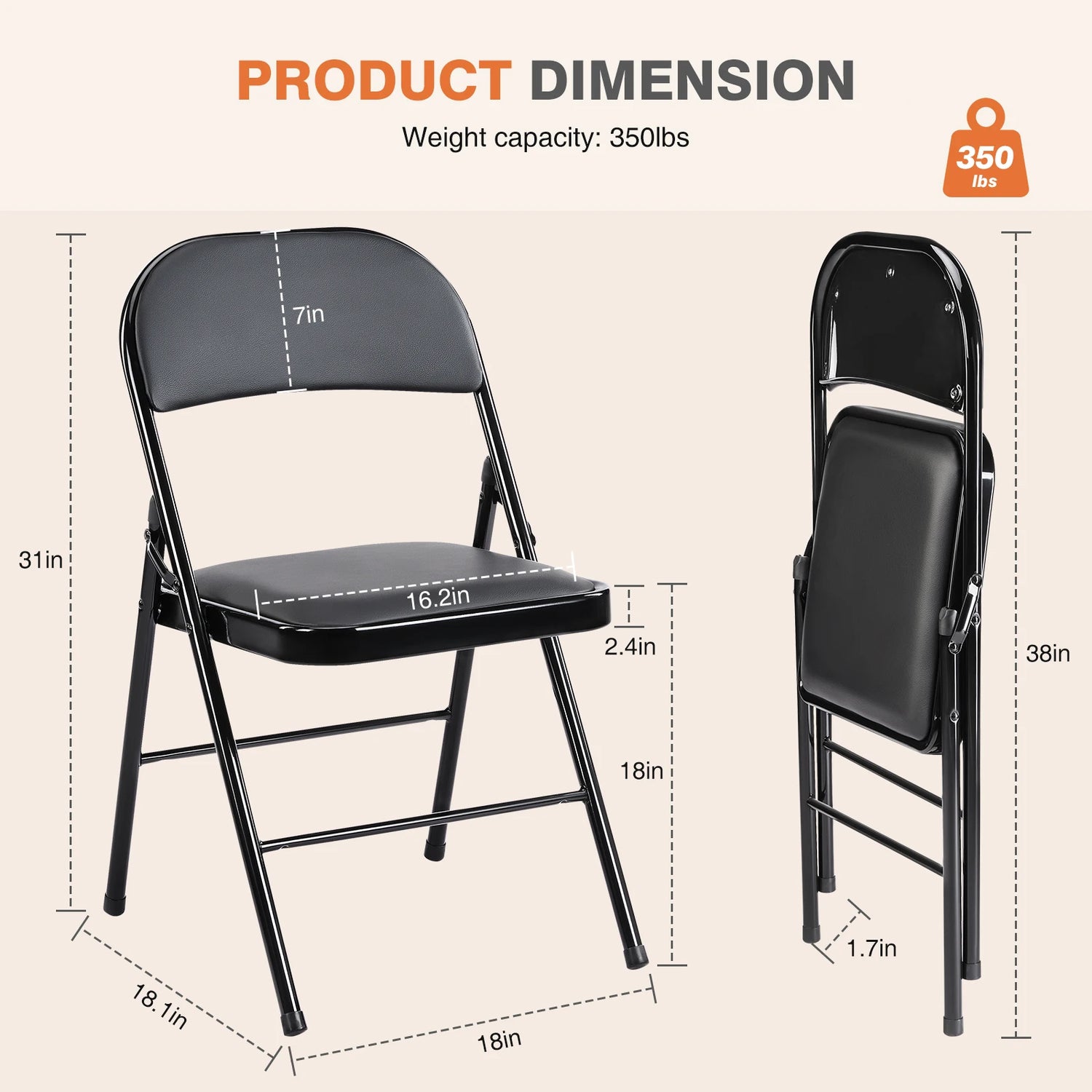 JHK Leather Padded Folding Chairs Four Pack Sturdy Metal