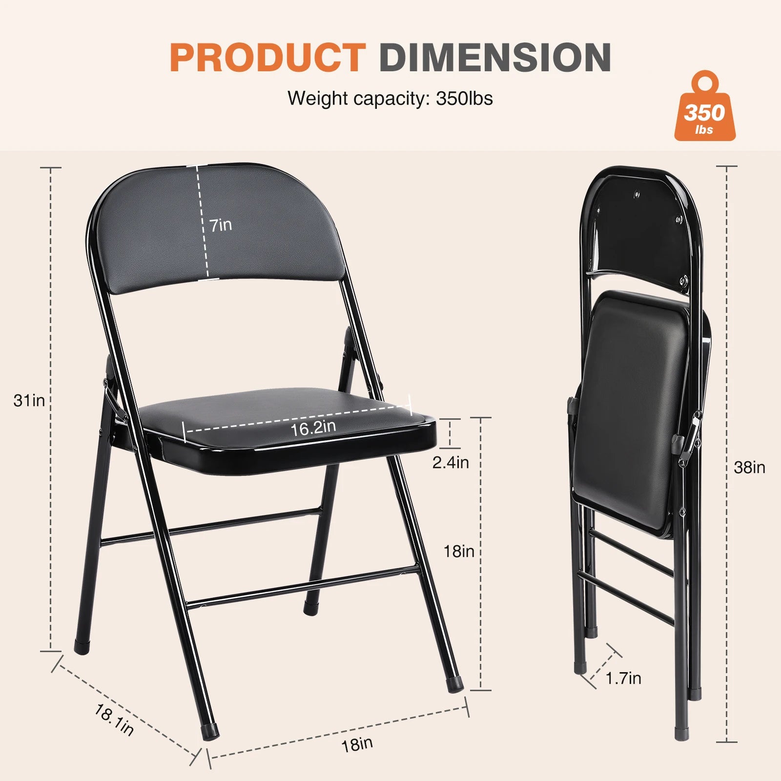 JHK Leather Padded Folding Chairs Four Pack Sturdy Metal