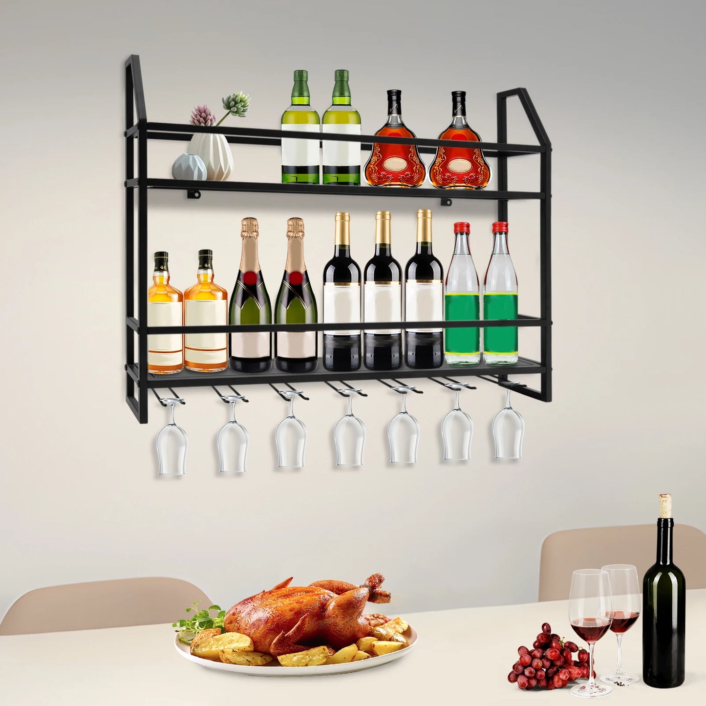 Wall Mounted Wine Rack Glass Holder For Home Bar Metal