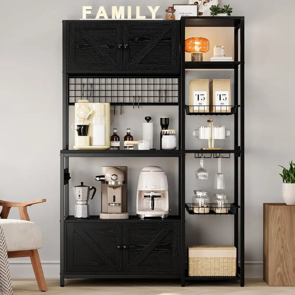 IRONCK Bakers Rack With Storage Cabinets And Power Outlet
