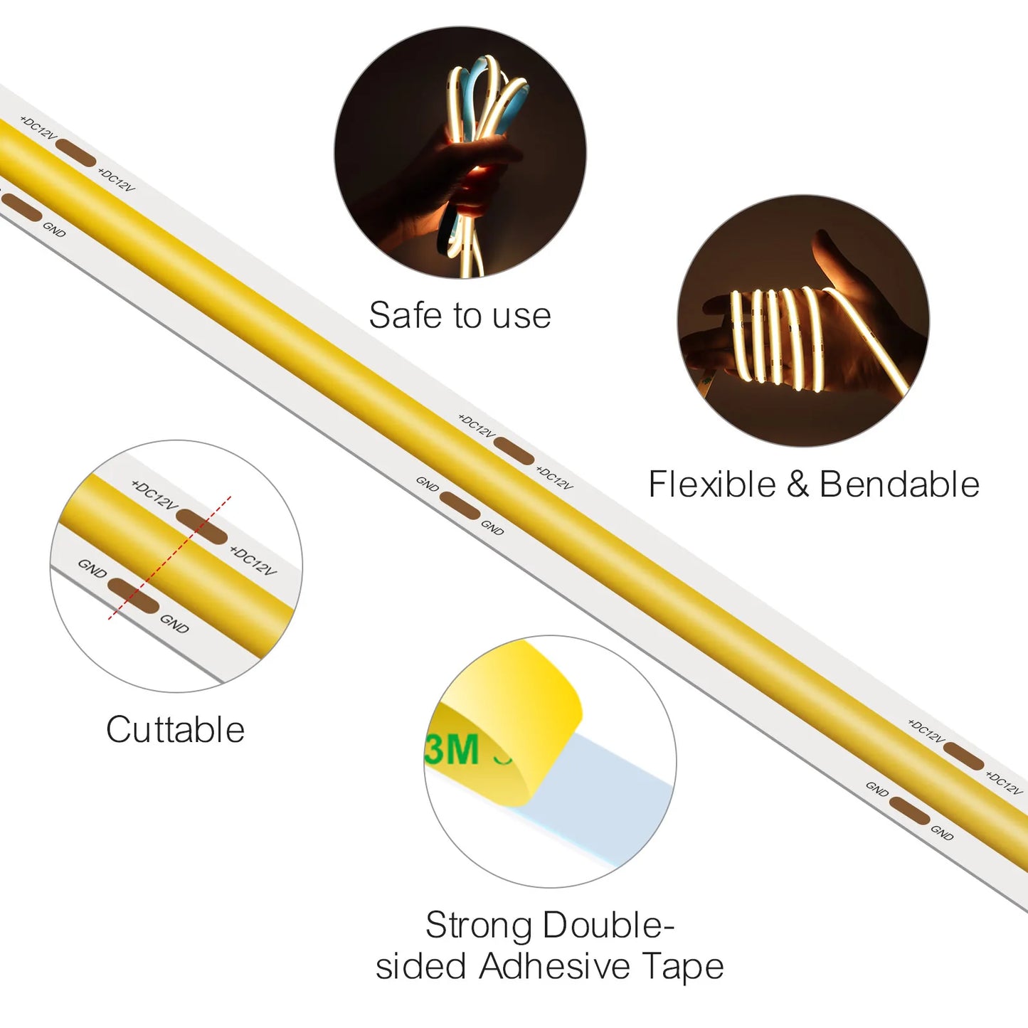 Cooleeon COB LED Strip 12V Dimmable Tape Lighting
