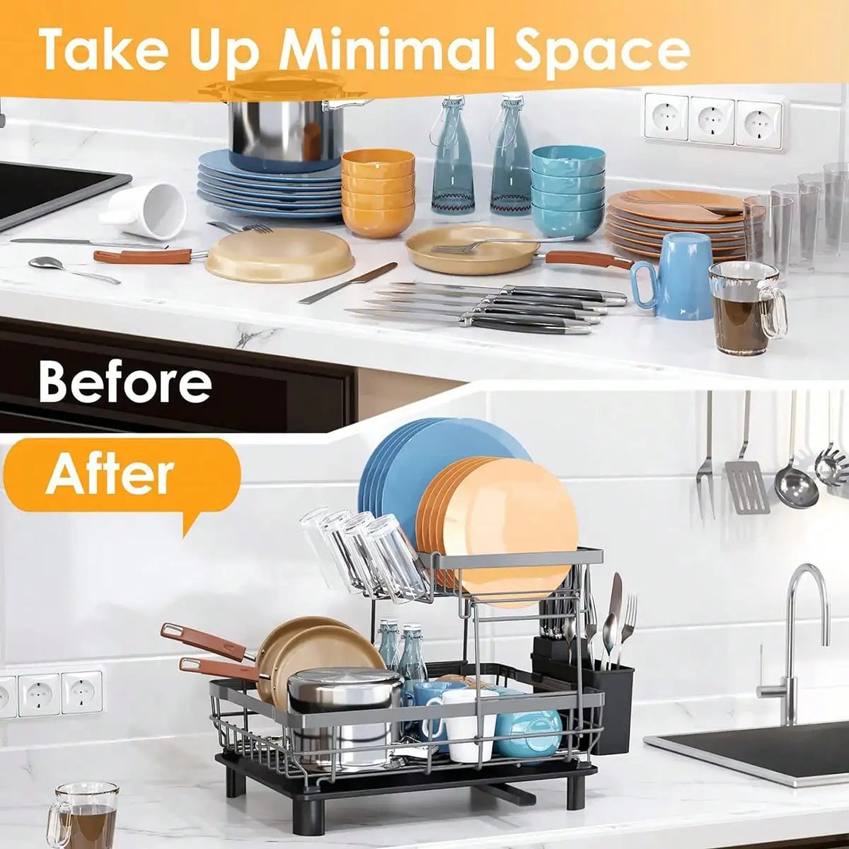 Modern Stainless Steel Dish Drying Rack With Drainboard