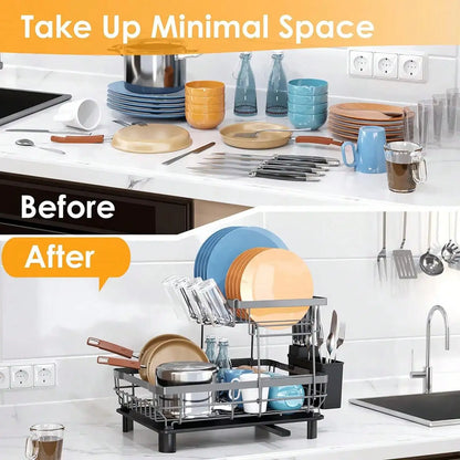 Modern Stainless Steel Dish Drying Rack With Drainboard