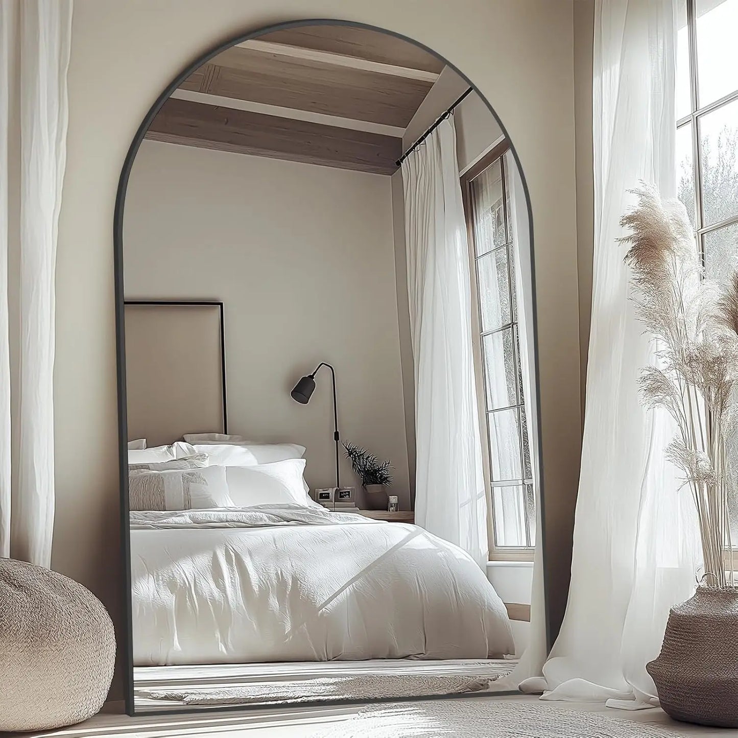 Arched Floor Mirror With Stand Tempered Glass Full Body
