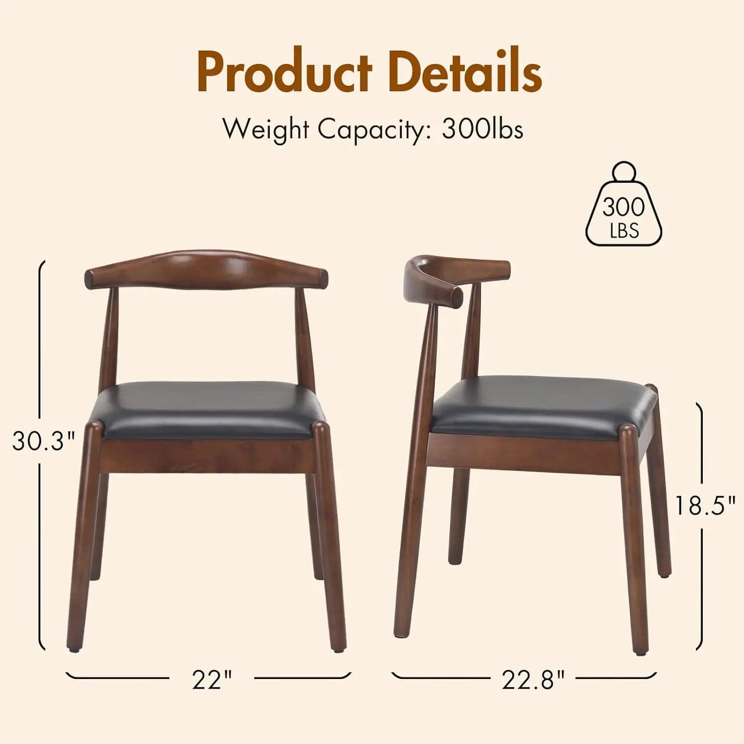FARINI Dining Chairs Set Mid-Century Modern Solid Wood Legs
