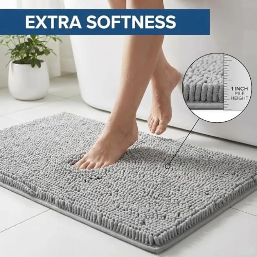 Absorbent Chenille Bathroom Rug And U Shaped Toilet Mat Set